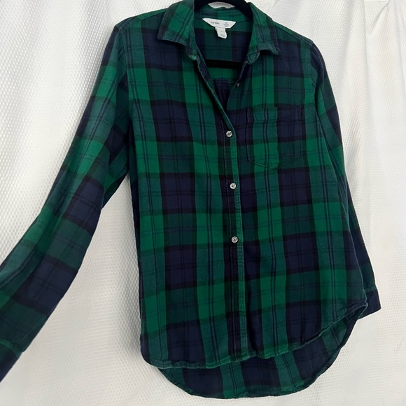 Old Navy Classic Flannel Shirt Green/Navy plaid women’s medium - Picture 2 of 6